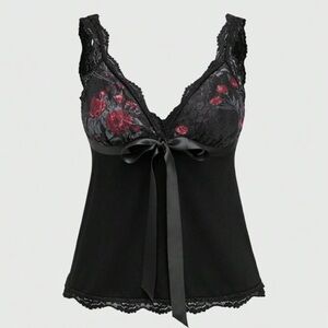 ROMWE Black and Red Lace Floral Halter Chemise Sz 3X NWT